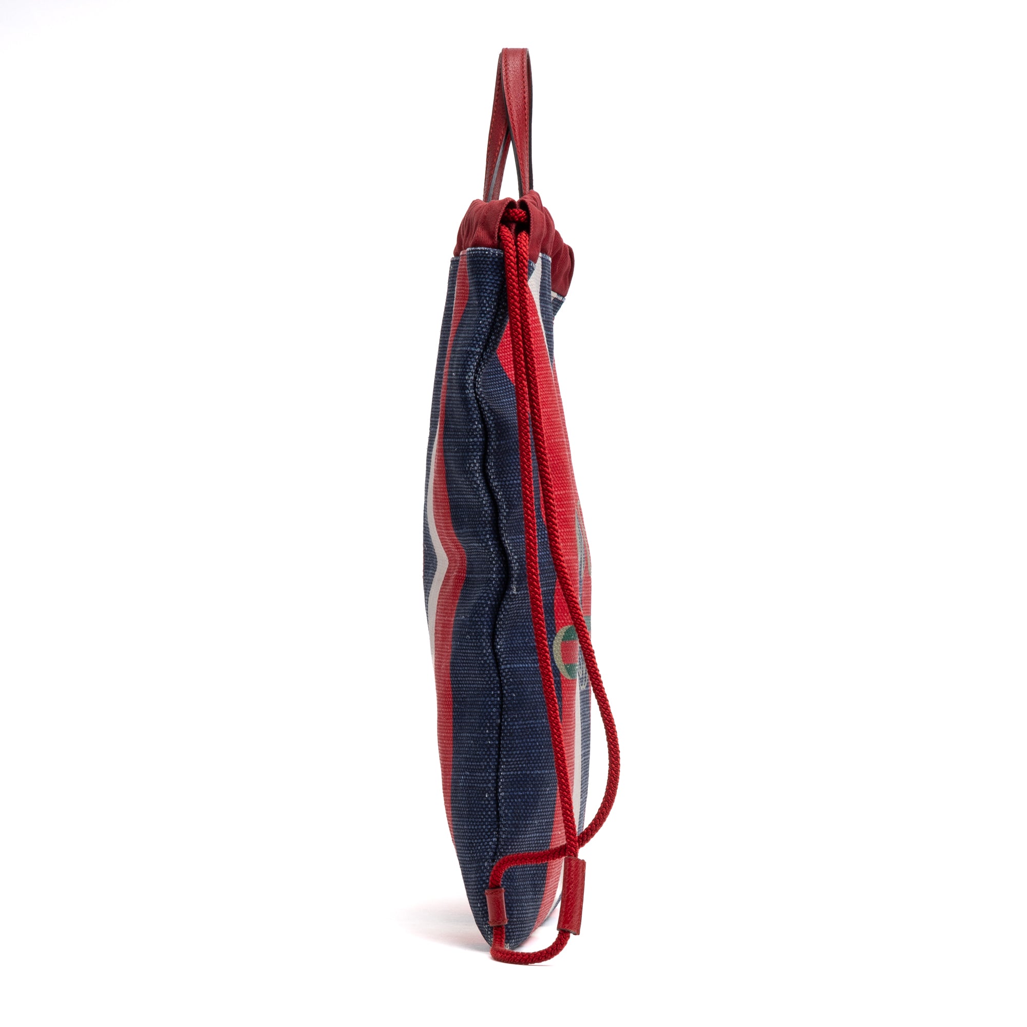 Shoulder Bag Striped Drawstring Backpack Blue Logo Print Canvas