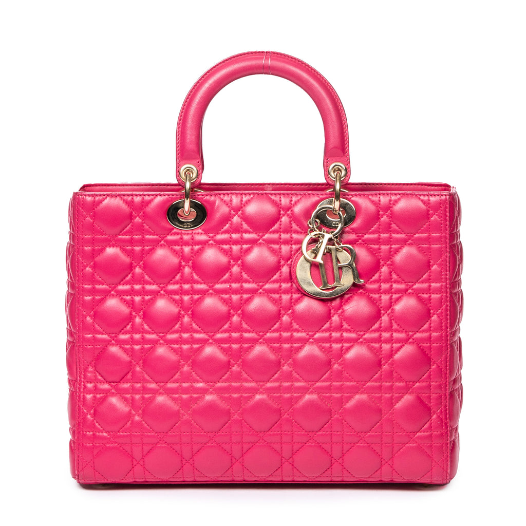 Shoulder Bag Large Lady Dior Fuchsia Pink Cannage Lambskin Leather