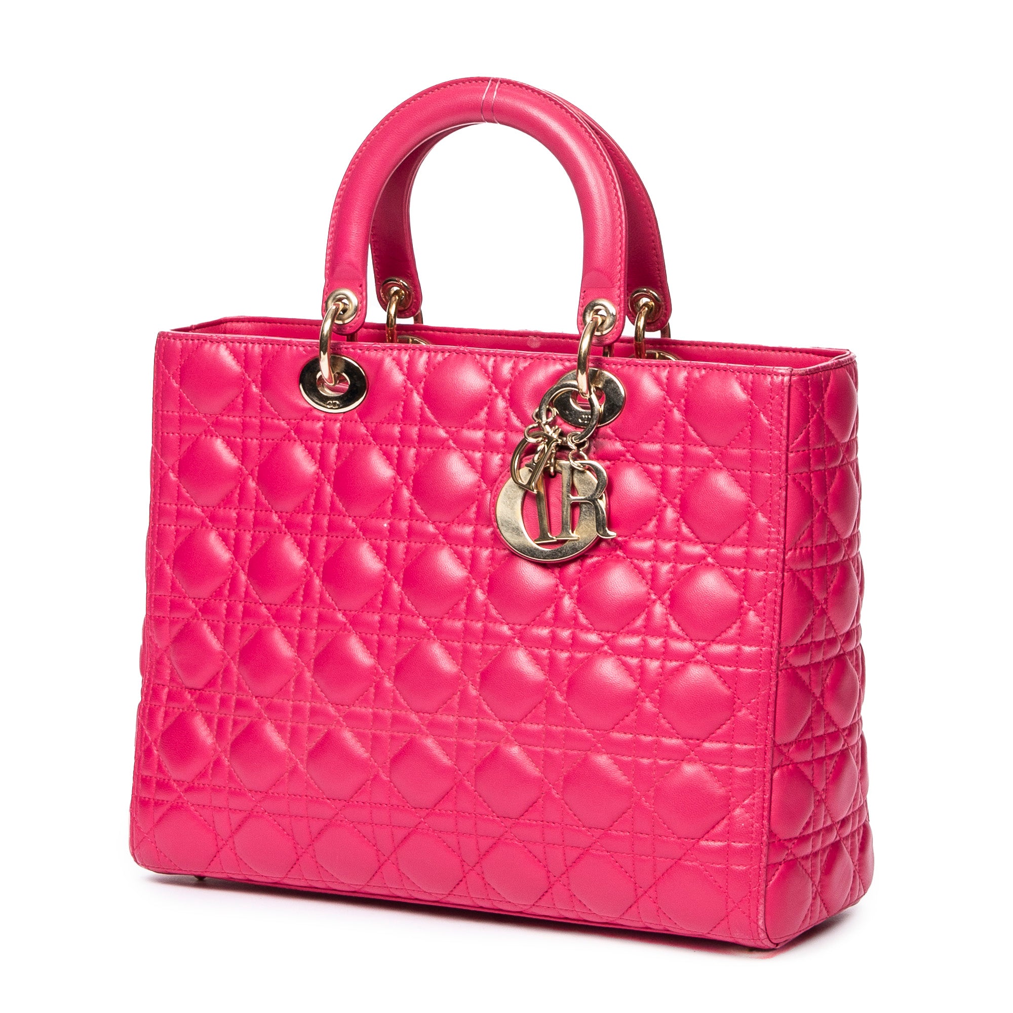 Shoulder Bag Large Lady Dior Fuchsia Pink Cannage Lambskin Leather