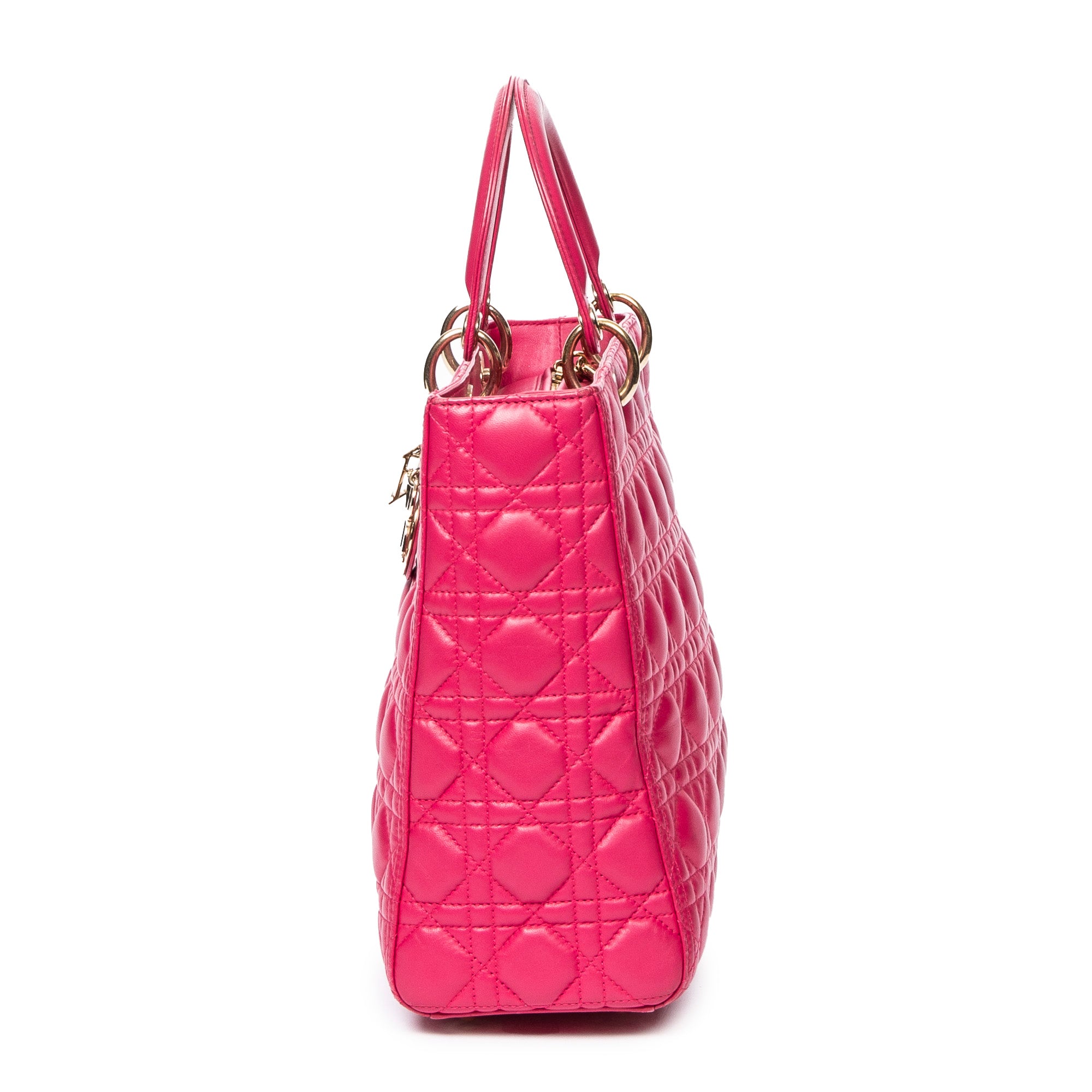 Shoulder Bag Large Lady Dior Fuchsia Pink Cannage Lambskin Leather