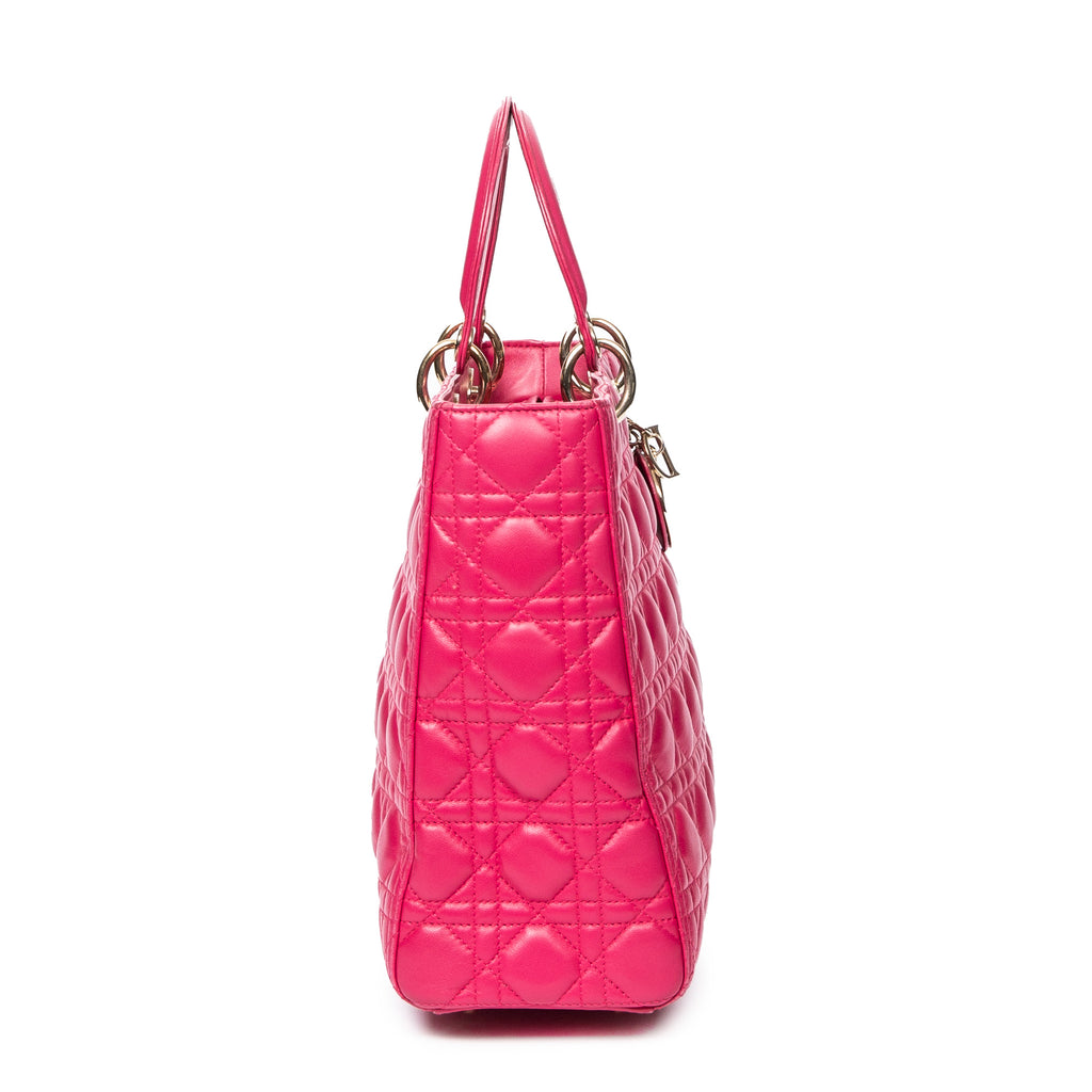 Shoulder Bag Large Lady Dior Fuchsia Pink Cannage Lambskin Leather
