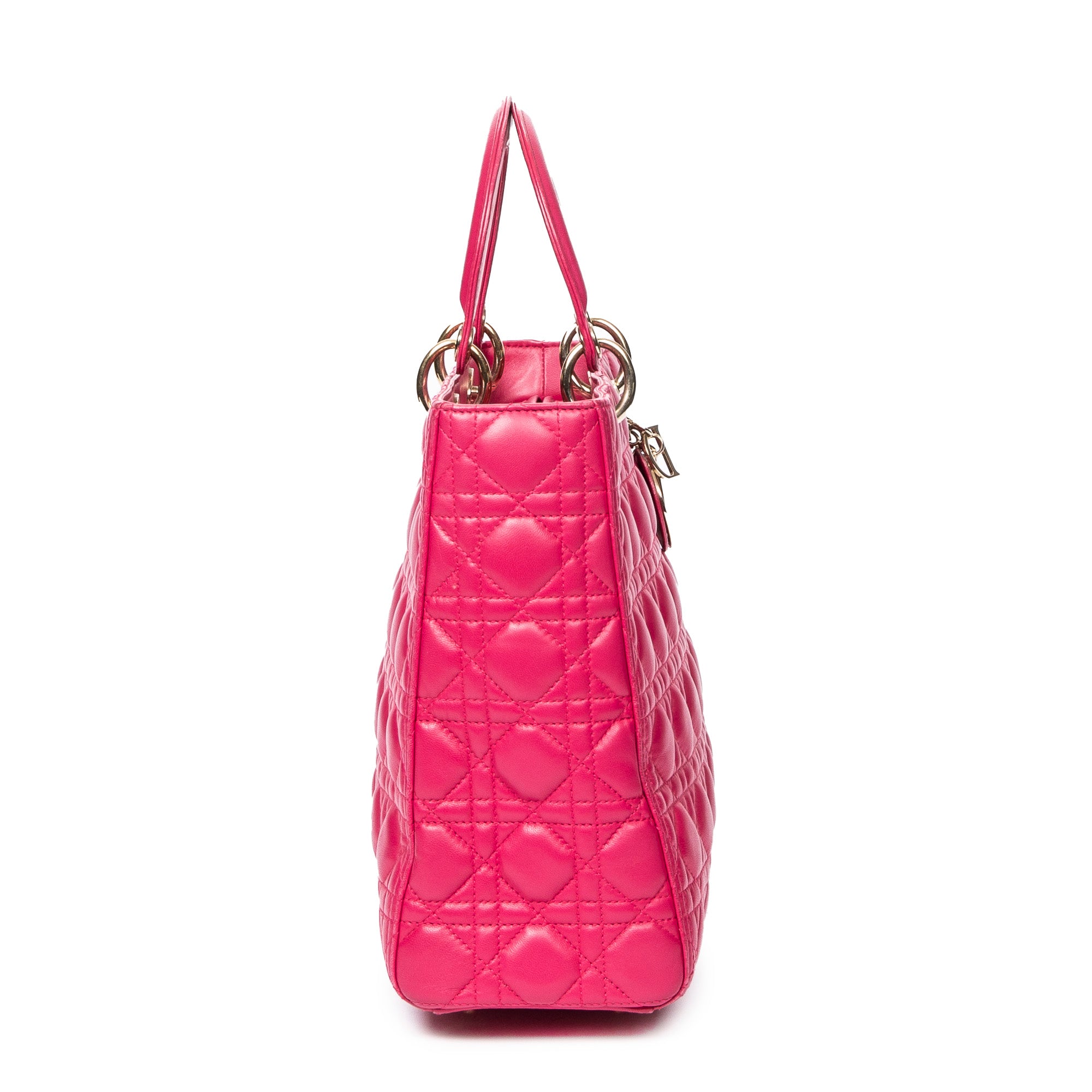 Shoulder Bag Large Lady Dior Fuchsia Pink Cannage Lambskin Leather