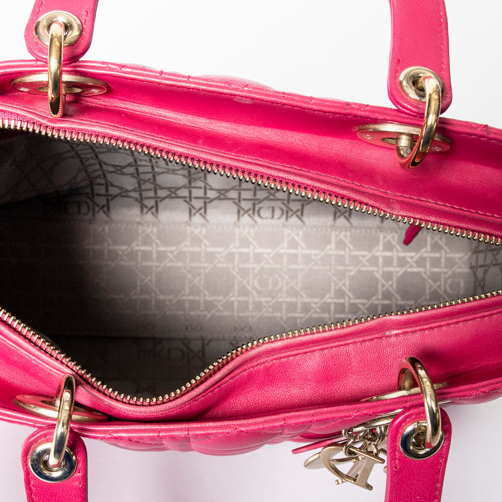 Shoulder Bag Large Lady Dior Fuchsia Pink Cannage Lambskin Leather