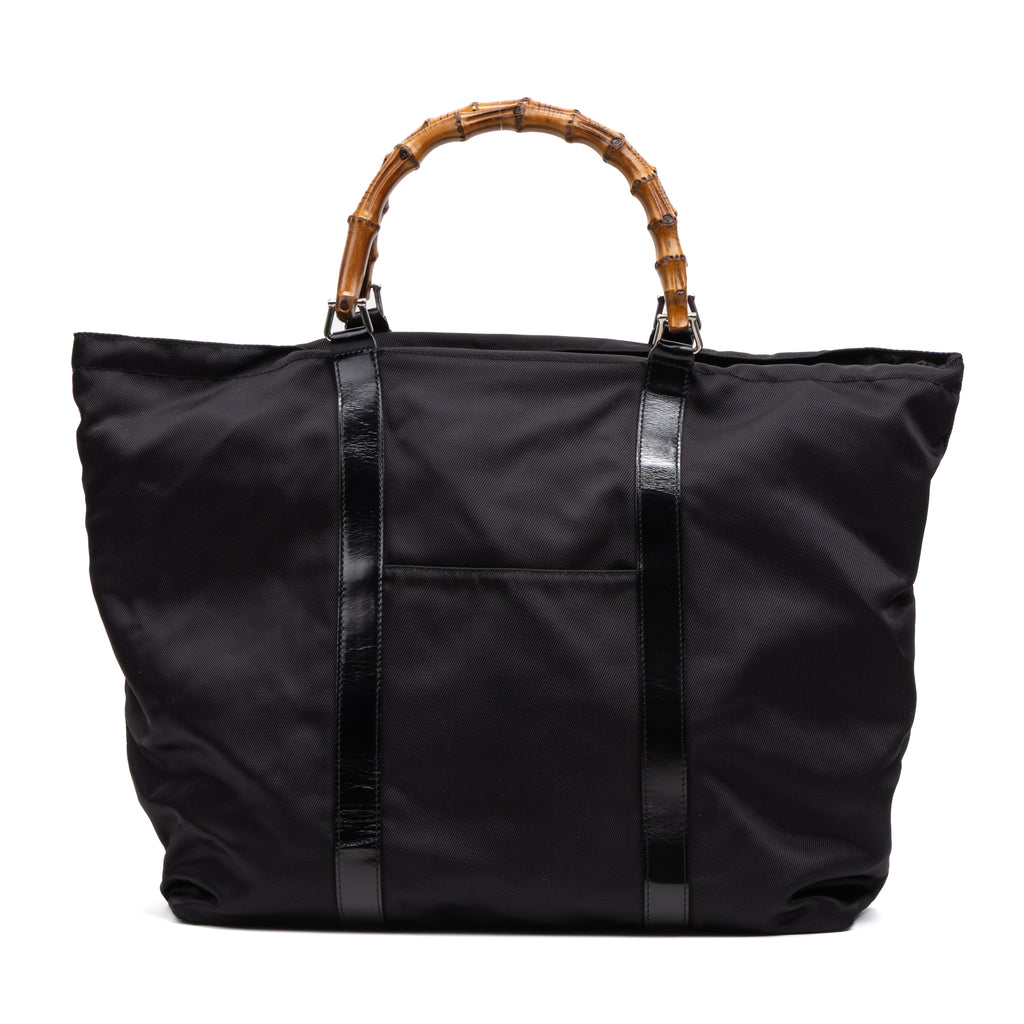 Shoulder Bag Large Bamboo Tote Black Nylon Canvas