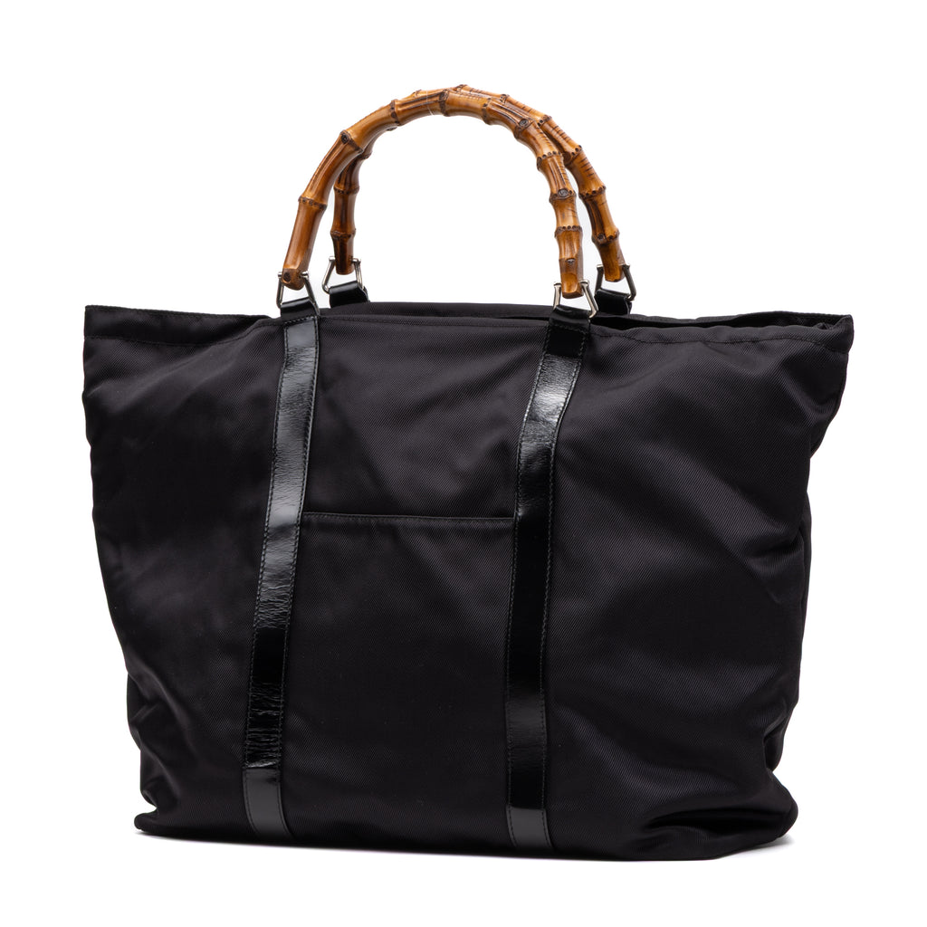 Shoulder Bag Large Bamboo Tote Black Nylon Canvas