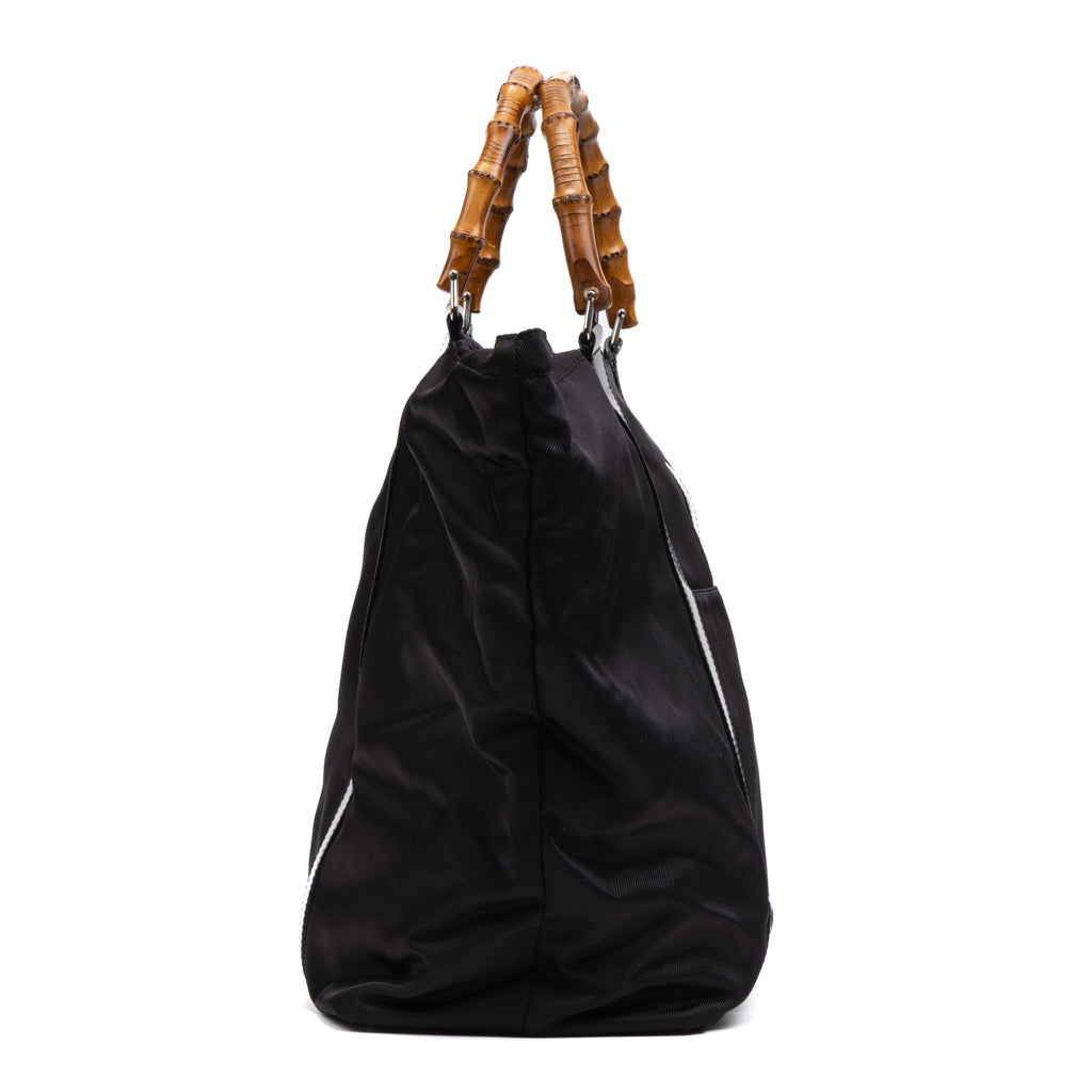 Shoulder Bag Large Bamboo Tote Black Nylon Canvas
