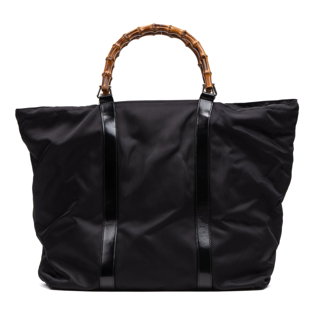 Shoulder Bag Large Bamboo Tote Black Nylon Canvas