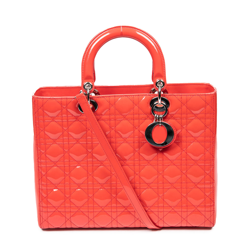 Shoulder Bag Large Lady Dior Red Cannage Patent Leather