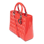Shoulder Bag Large Lady Dior Red Cannage Patent Leather