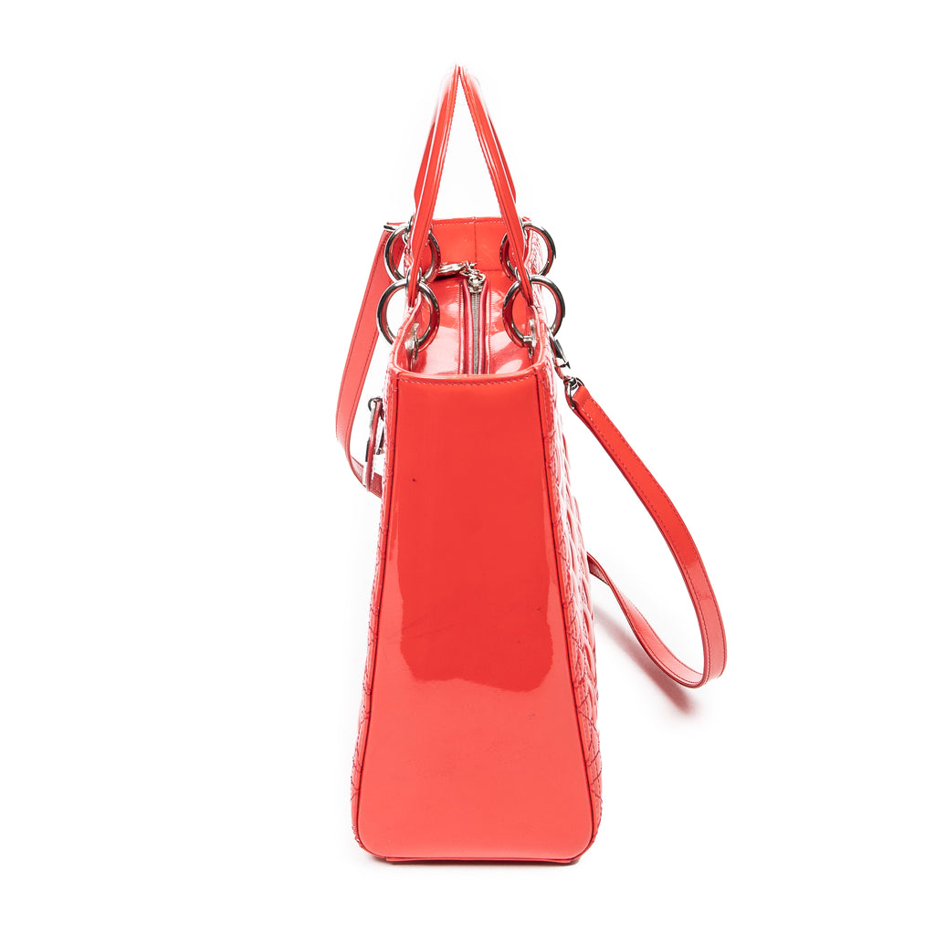 Shoulder Bag Large Lady Dior Red Cannage Patent Leather