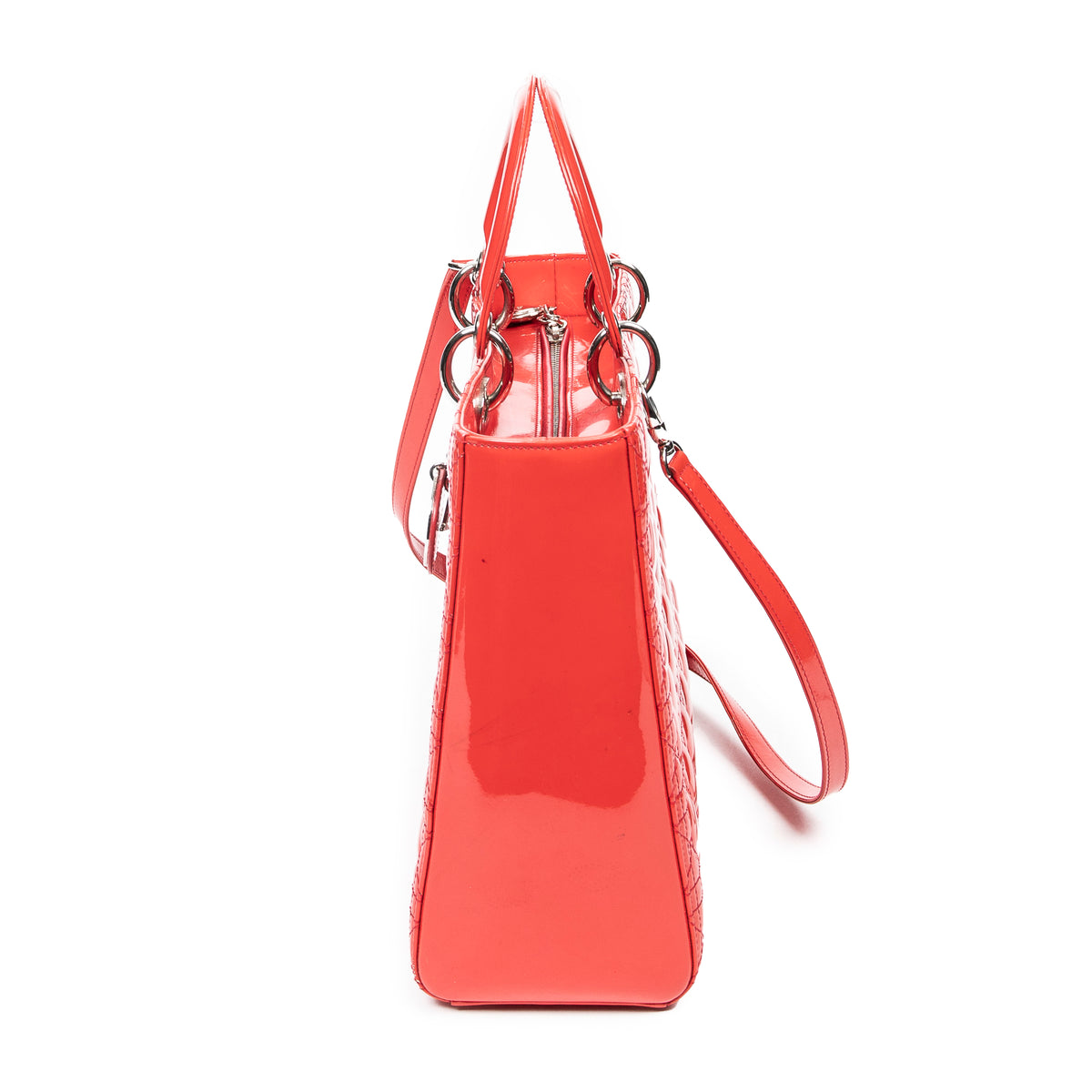 Shoulder Bag Large Lady Dior Red Cannage Patent Leather