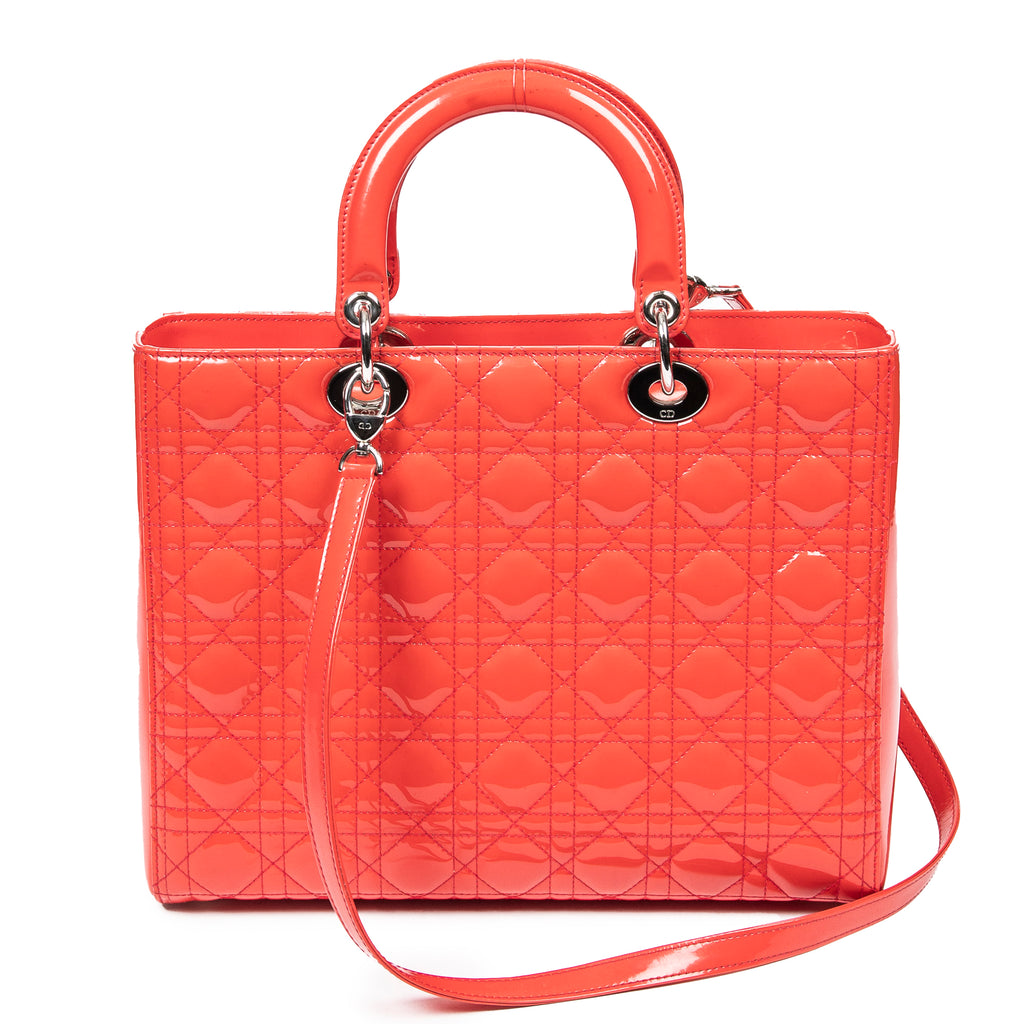 Shoulder Bag Large Lady Dior Red Cannage Patent Leather