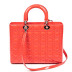 Shoulder Bag Large Lady Dior Red Cannage Patent Leather