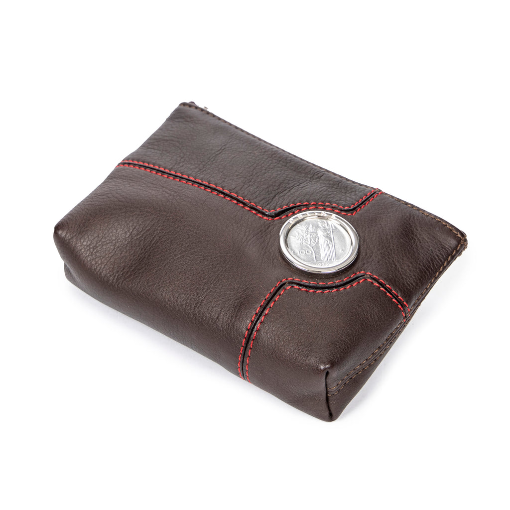 Pouch 100 Lire Coin Pouch Mini Brown Calfskin Leather