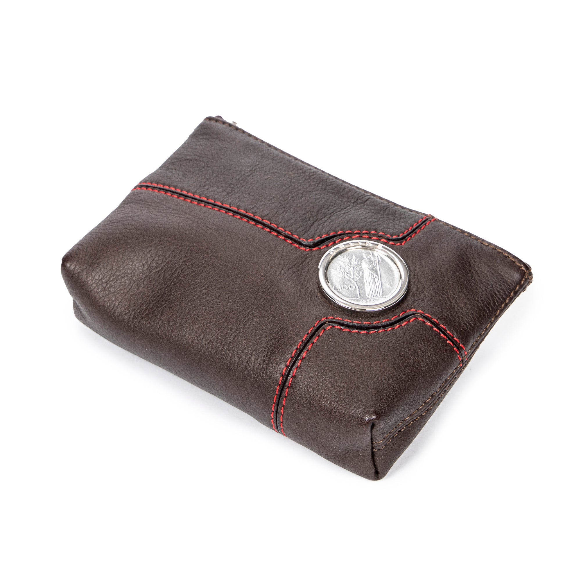 Pouch 100 Lire Coin Pouch Mini Brown Calfskin Leather