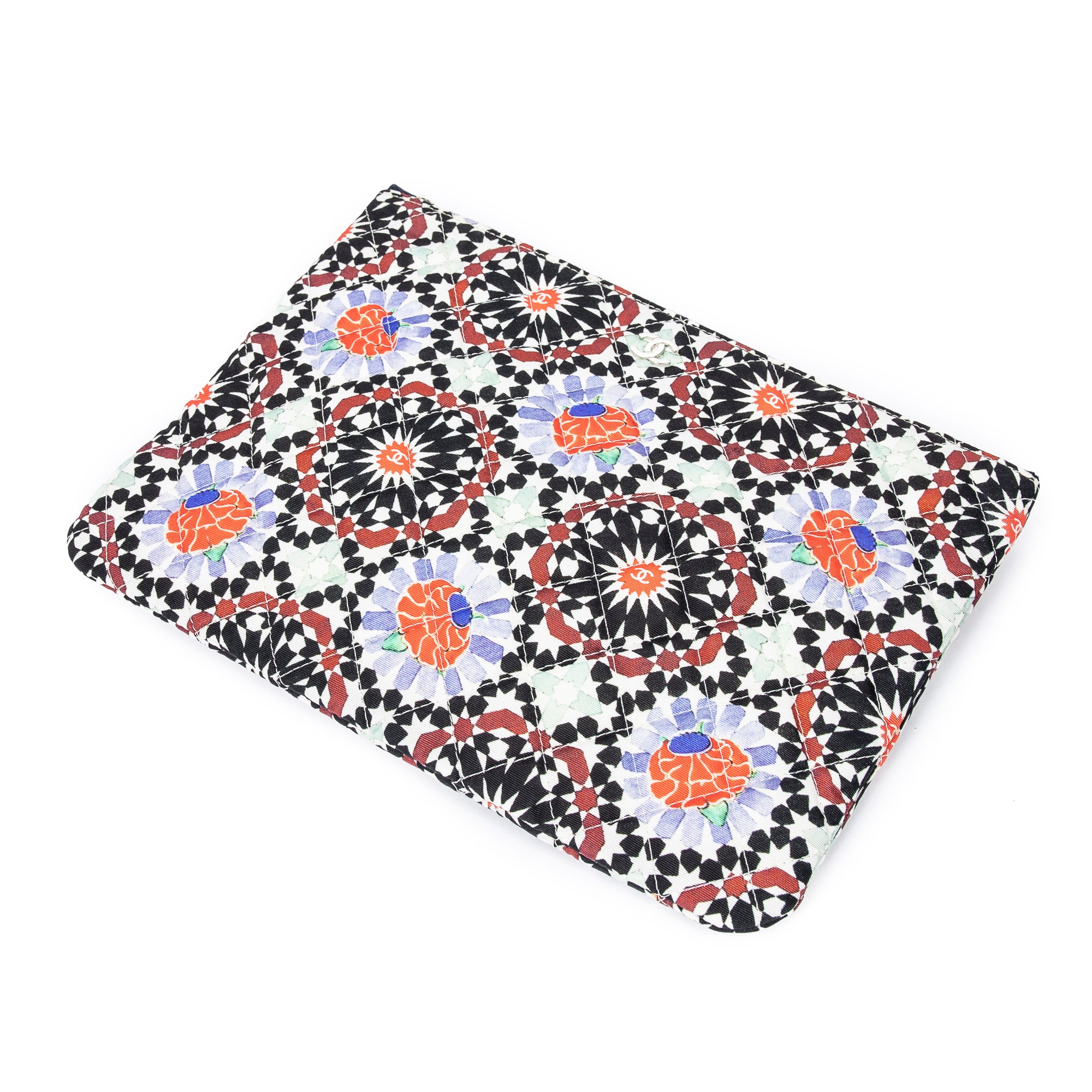 Handbag Dubai Paris O-Case Zip Pouch Black Multicolor Quilted Printed Canvas