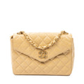 Shoulder Bag CC Crystal Push Lock Square Flap Beige Quilted Lambskin Leather