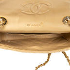 Shoulder Bag CC Crystal Push Lock Square Flap Beige Quilted Lambskin Leather