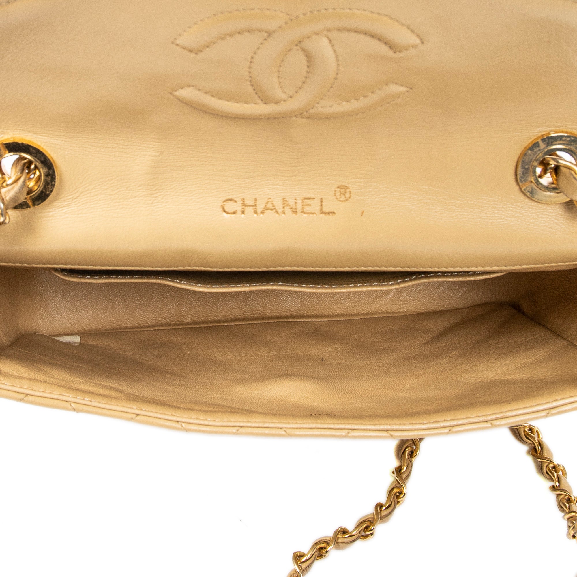 Shoulder Bag CC Crystal Push Lock Square Flap Beige Quilted Lambskin Leather