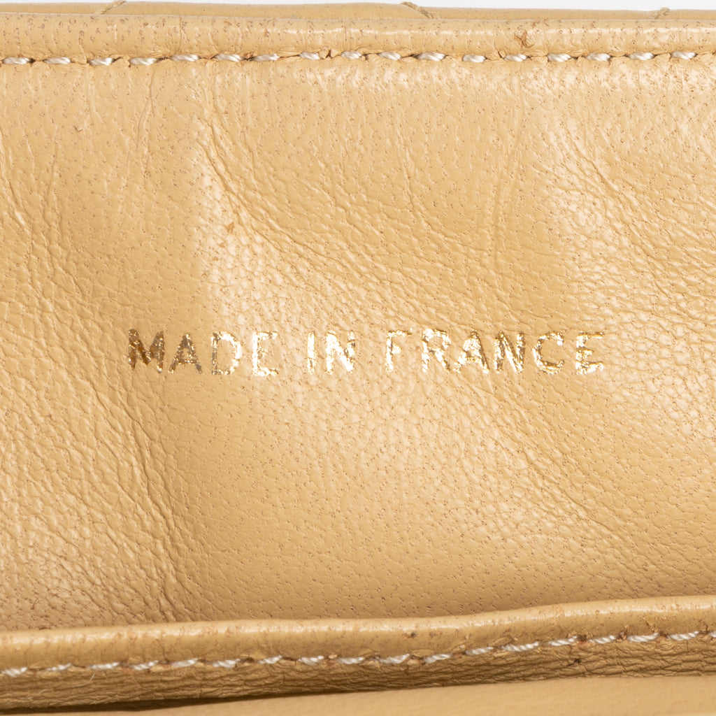 Shoulder Bag CC Crystal Push Lock Square Flap Beige Quilted Lambskin Leather
