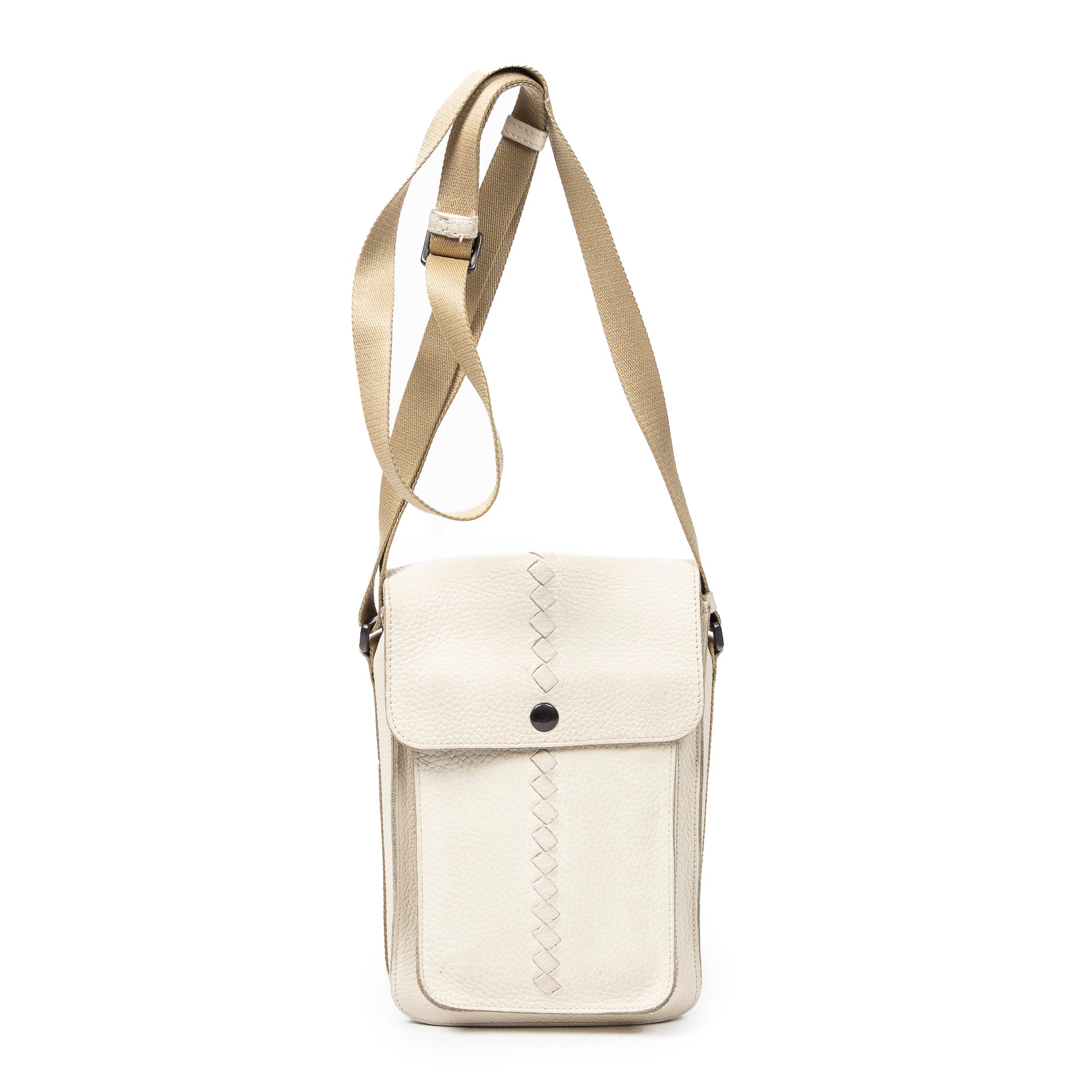 Shoulder Bag Small Vertical Flap Crossbody Ivory Grained Leather