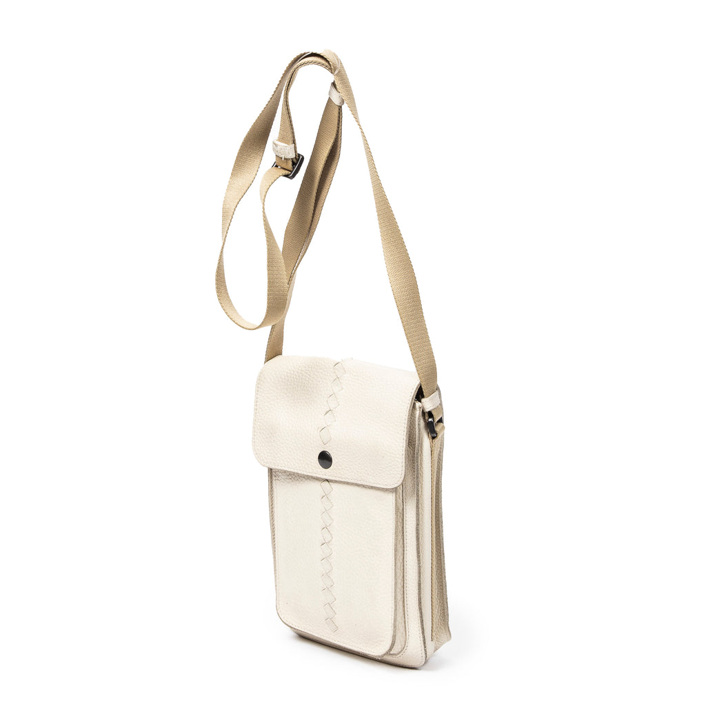 Shoulder Bag Small Vertical Flap Crossbody Ivory Grained Leather