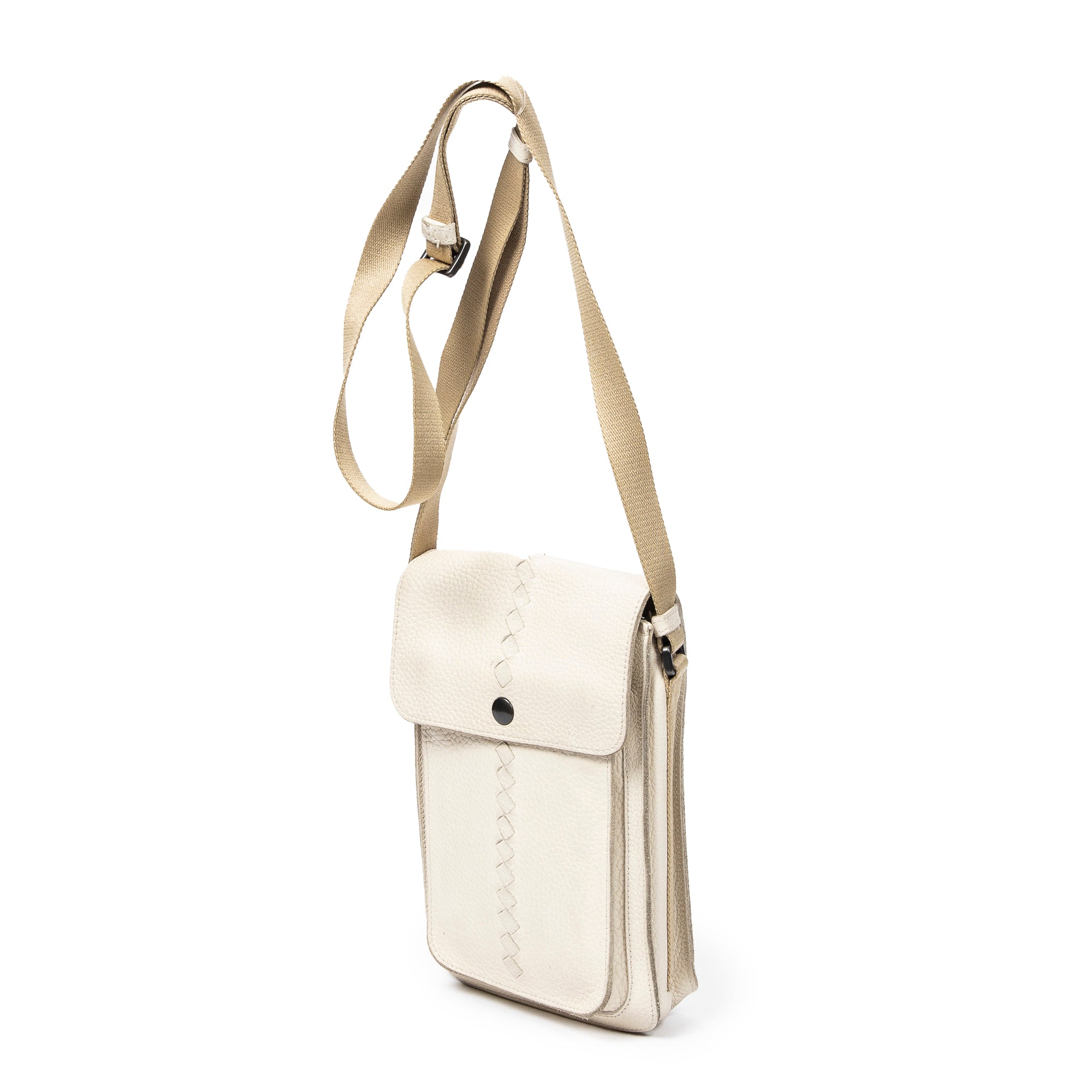 Shoulder Bag Small Vertical Flap Crossbody Ivory Grained Leather