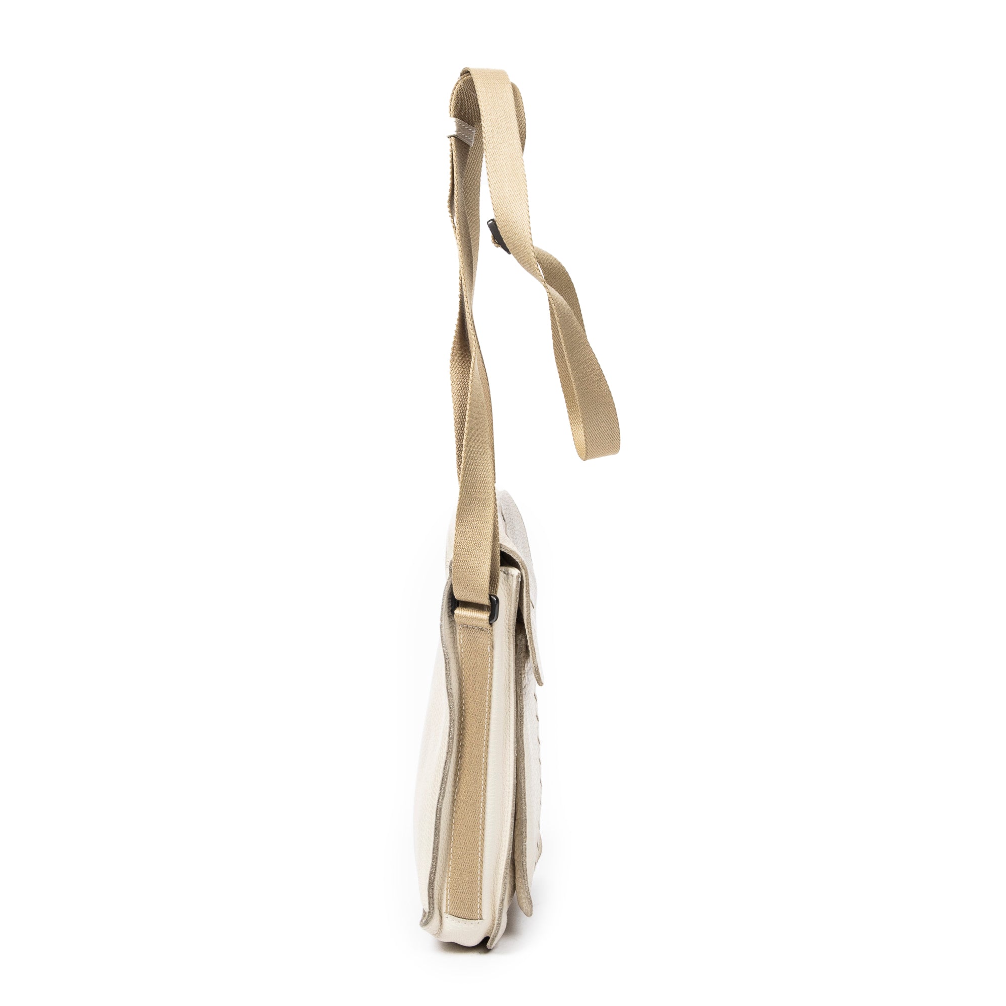 Shoulder Bag Small Vertical Flap Crossbody Ivory Grained Leather