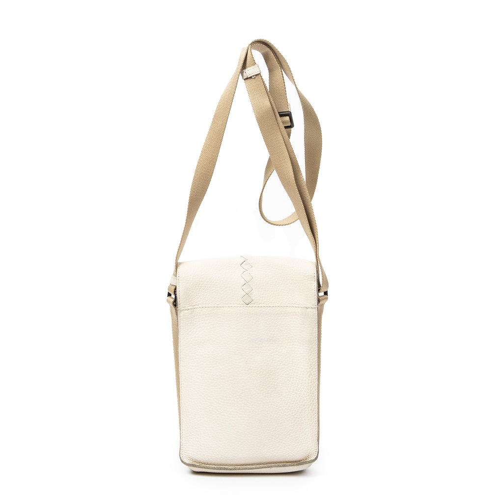 Shoulder Bag Small Vertical Flap Crossbody Ivory Grained Leather