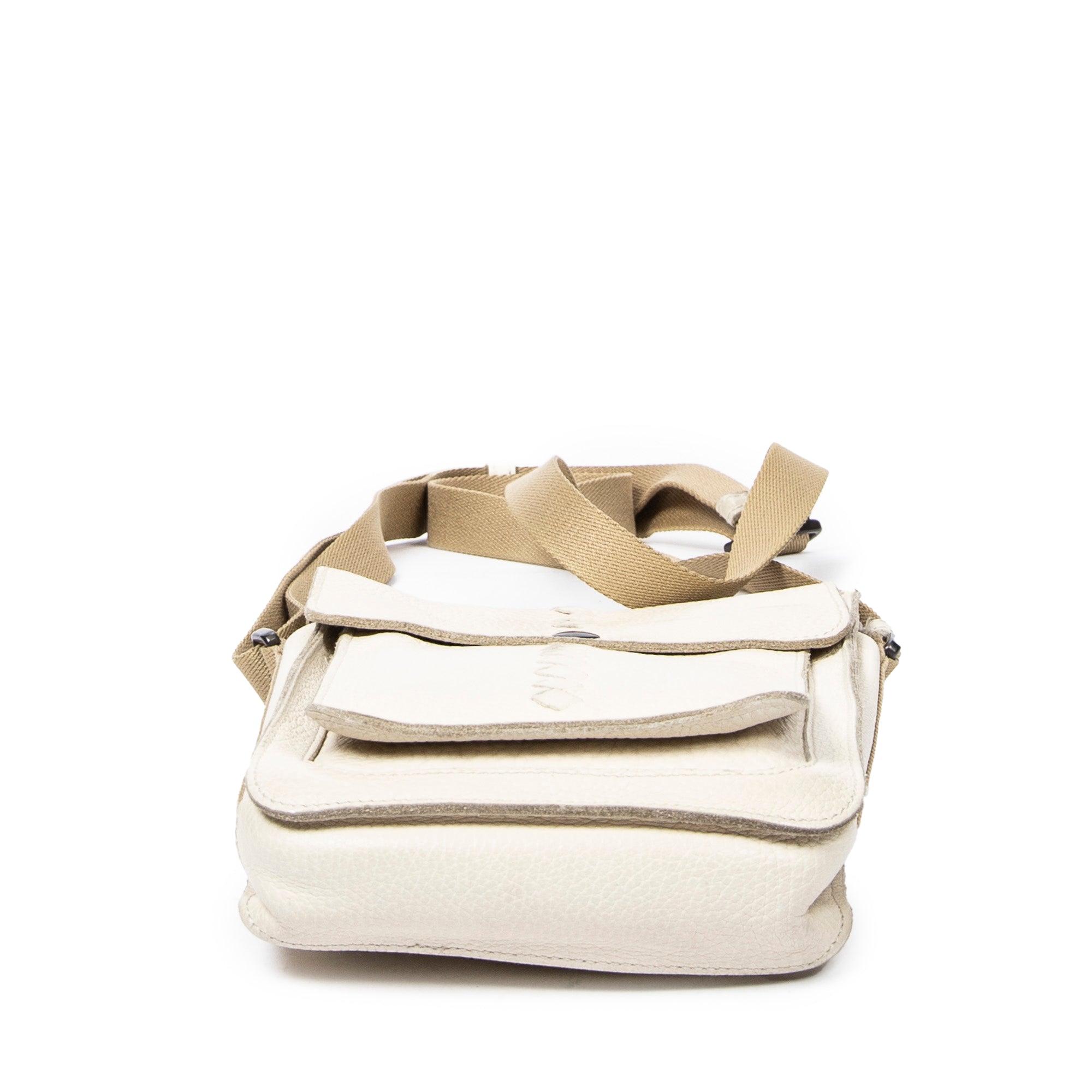 Shoulder Bag Small Vertical Flap Crossbody Ivory Grained Leather