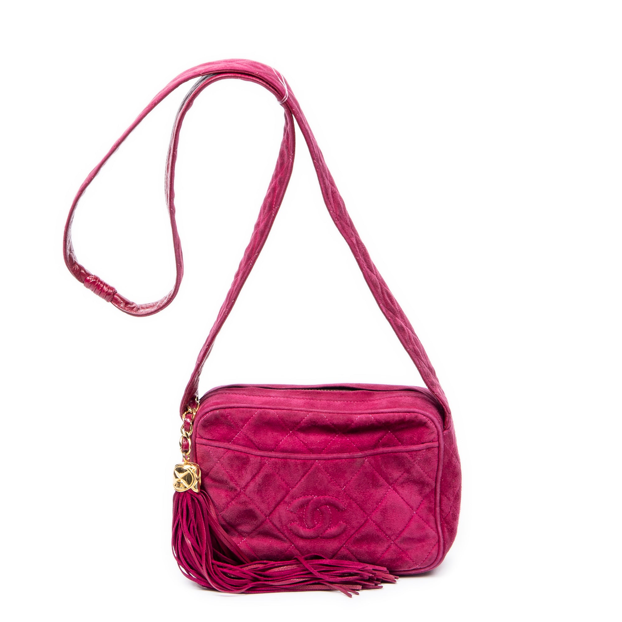 Shoulder Bag Mini CC Fringe Tassel Camera Bag Purple Quilted Suede Leather