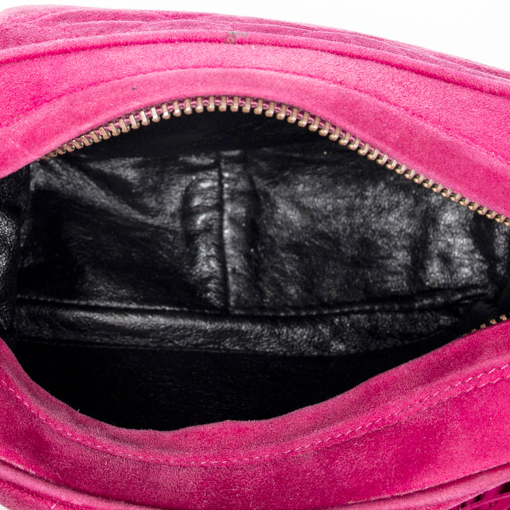 Shoulder Bag Mini CC Fringe Tassel Camera Bag Purple Quilted Suede Leather