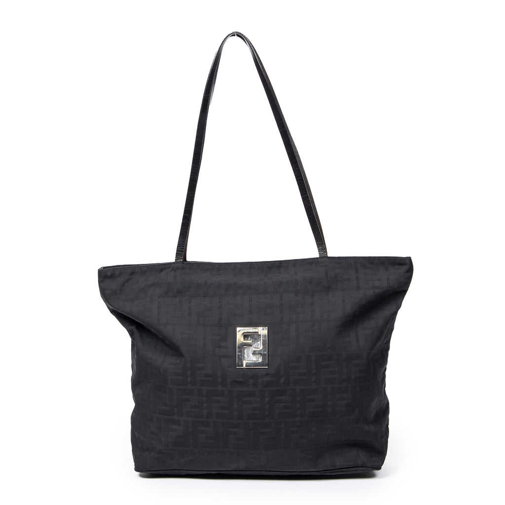 Shoulder Bag FF Logo Shopping Zip Tote Black Zucca Nylon Canvas