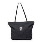 Shoulder Bag FF Logo Shopping Zip Tote Black Zucca Nylon Canvas