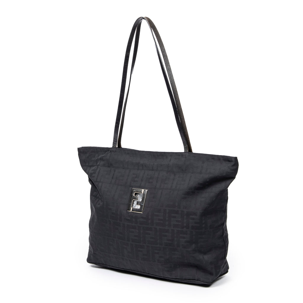 Shoulder Bag FF Logo Shopping Zip Tote Black Zucca Nylon Canvas