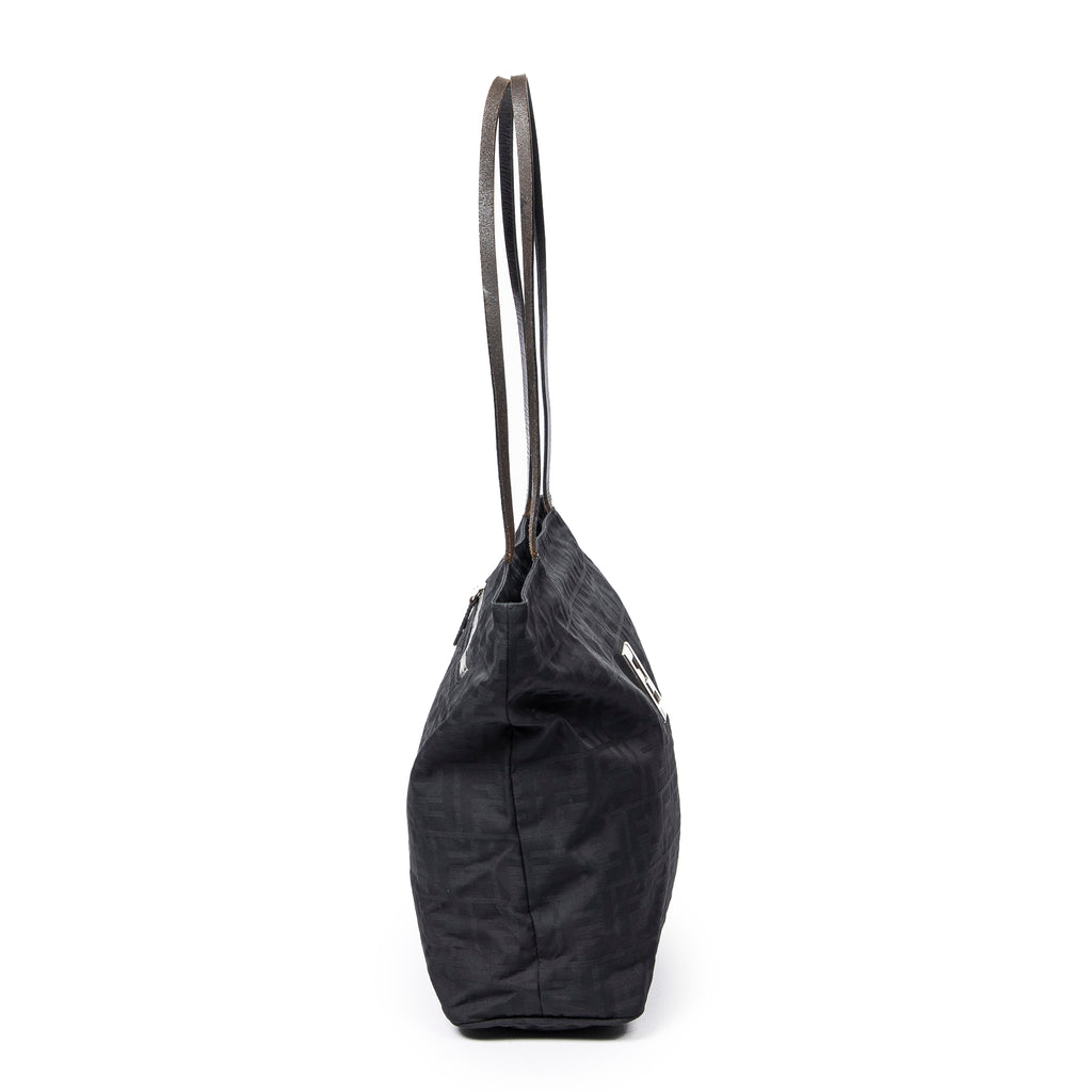 Shoulder Bag FF Logo Shopping Zip Tote Black Zucca Nylon Canvas