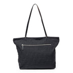Shoulder Bag FF Logo Shopping Zip Tote Black Zucca Nylon Canvas