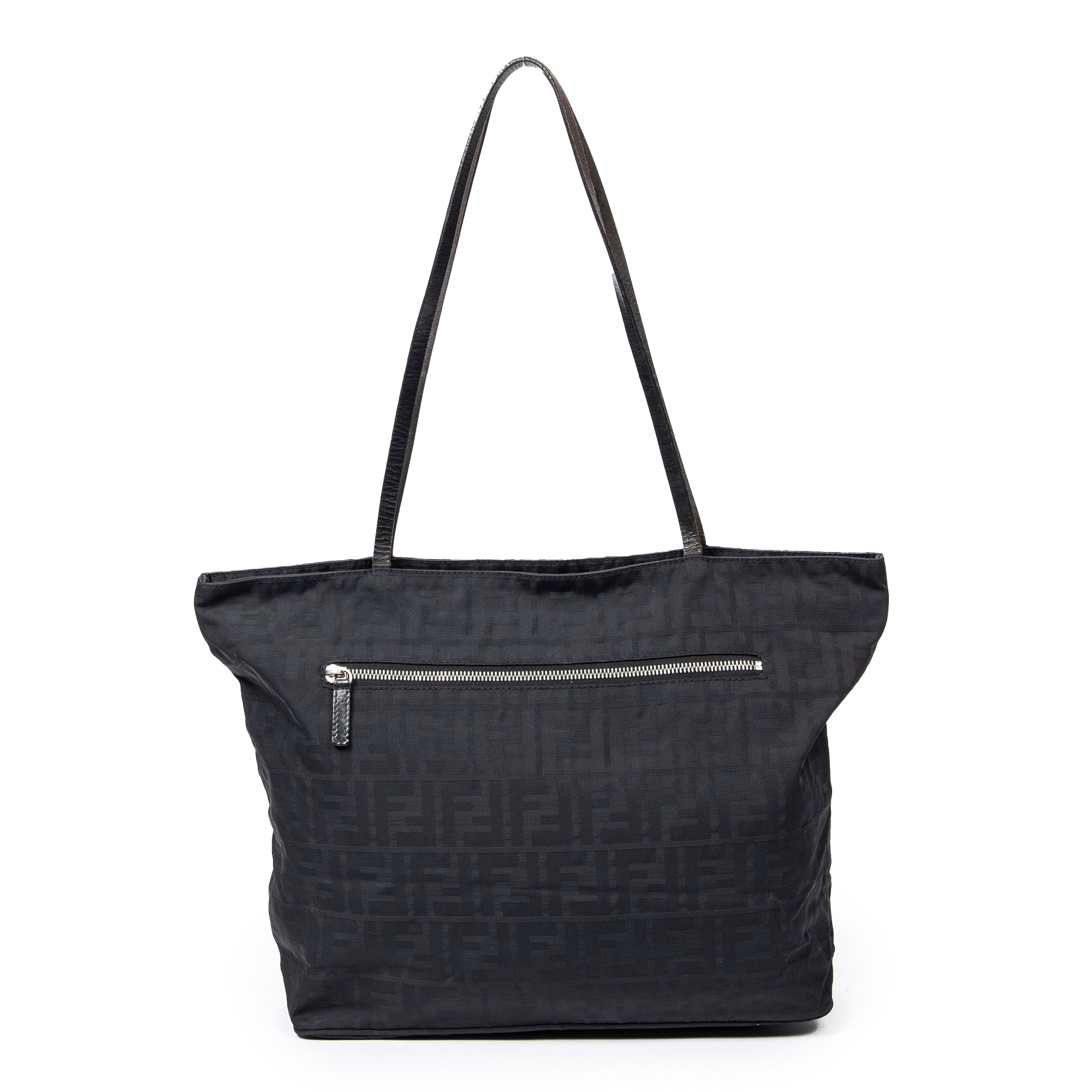 Shoulder Bag FF Logo Shopping Zip Tote Black Zucca Nylon Canvas