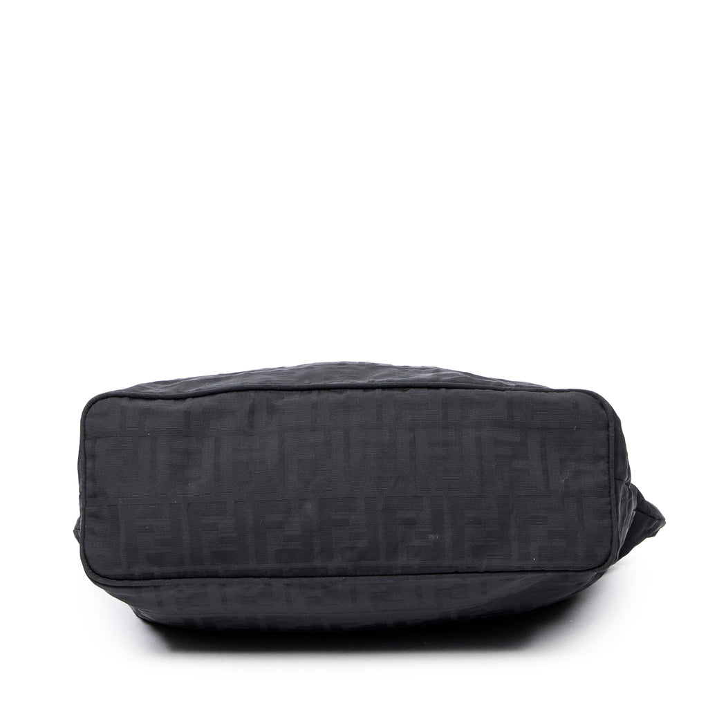 Shoulder Bag FF Logo Shopping Zip Tote Black Zucca Nylon Canvas