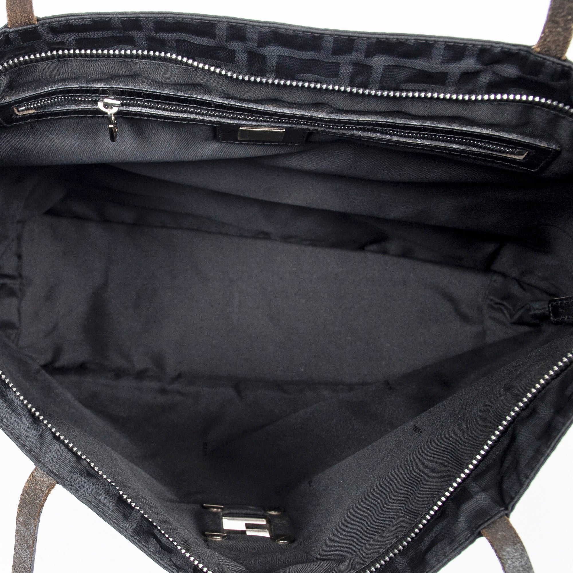 Shoulder Bag FF Logo Shopping Zip Tote Black Zucca Nylon Canvas