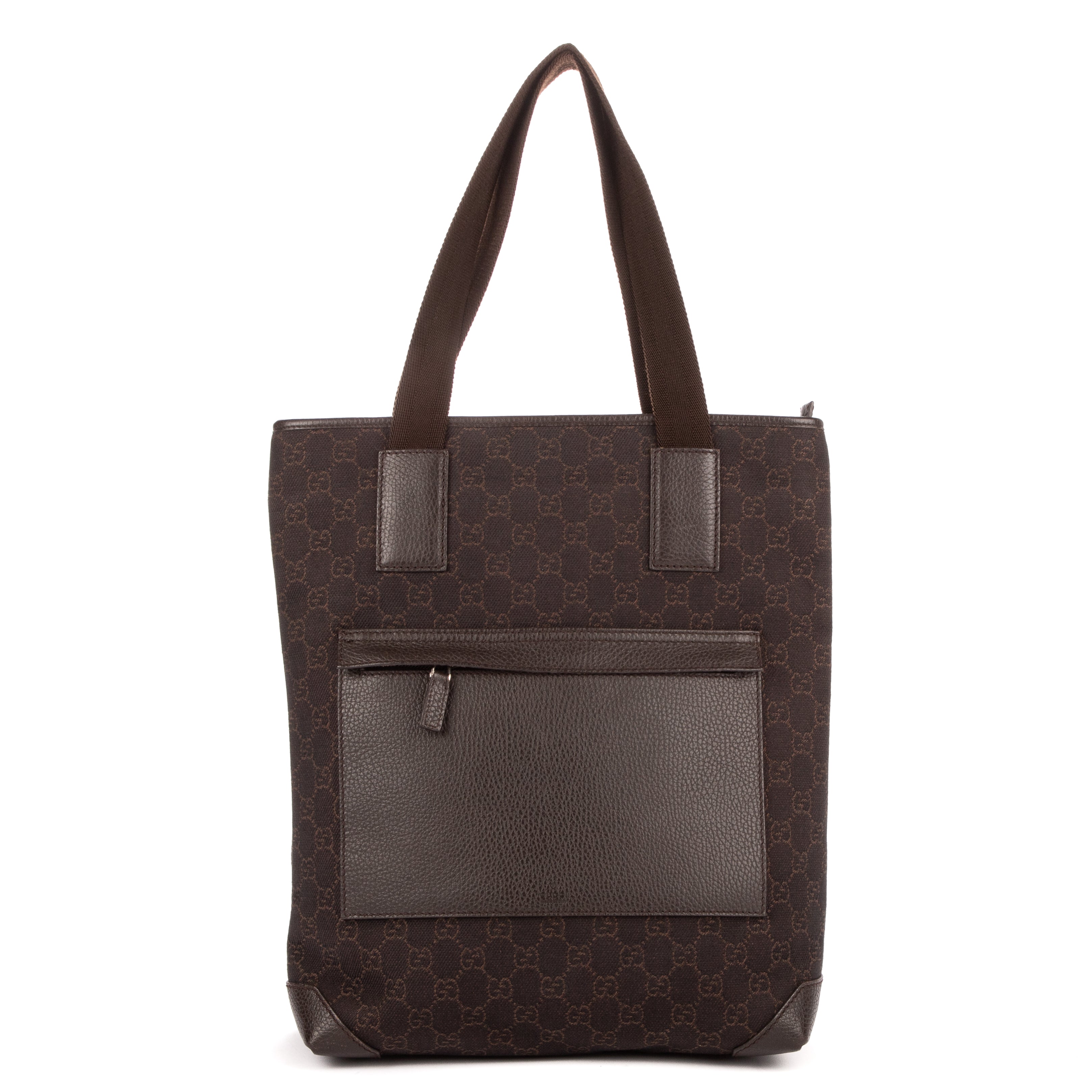 Shoulder Bag Vintage Front Pocket Tall Tote Dark Brown Monogrammed Denim Canvas