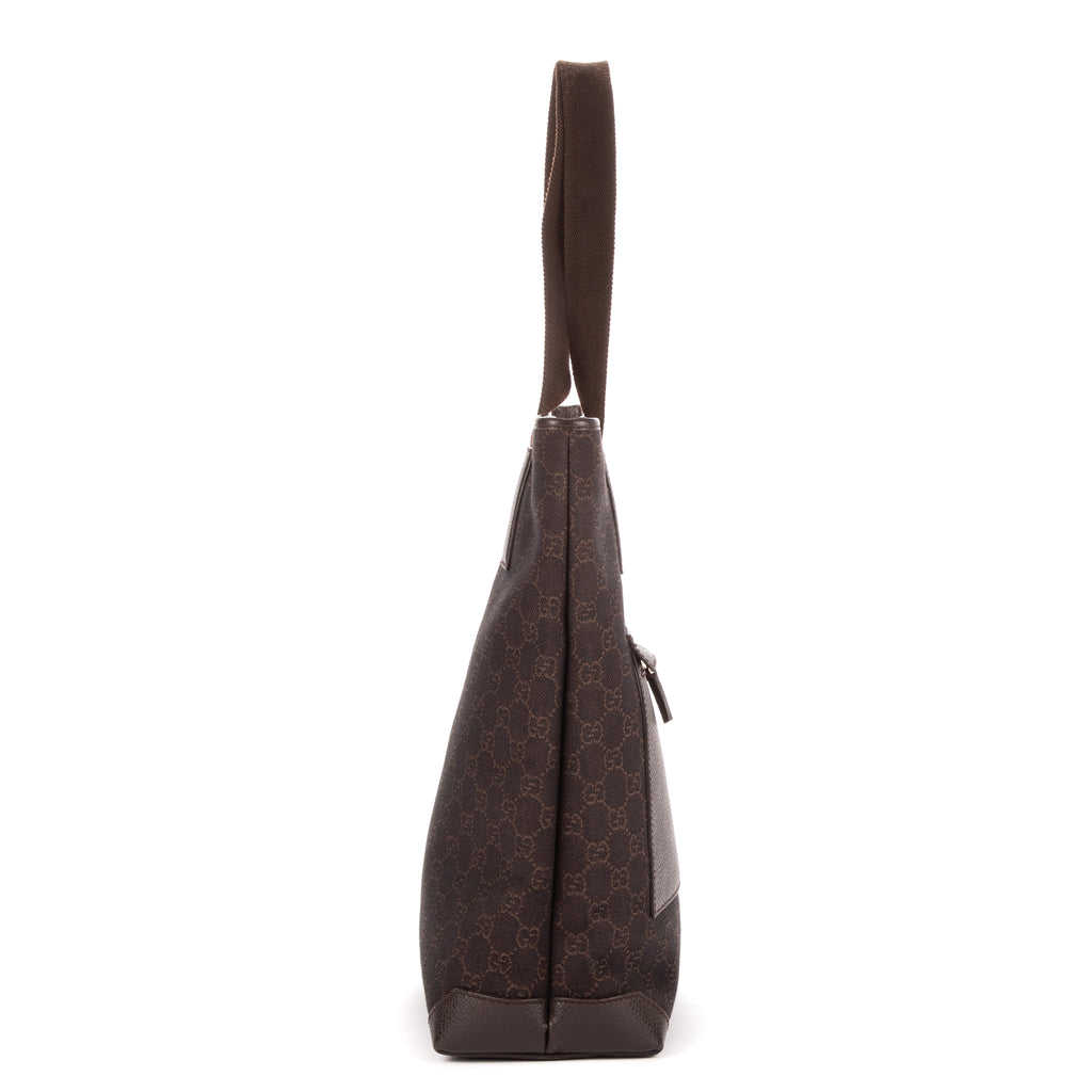 Shoulder Bag Vintage Front Pocket Tall Tote Dark Brown Monogrammed Denim Canvas