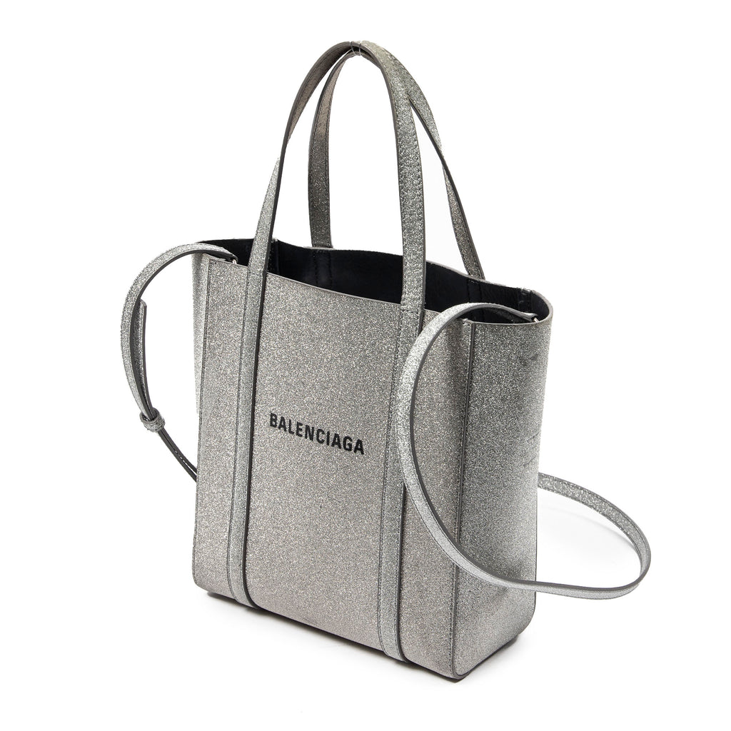 Shoulder Bag Everyday XXS Tote Silver Glitter Leather