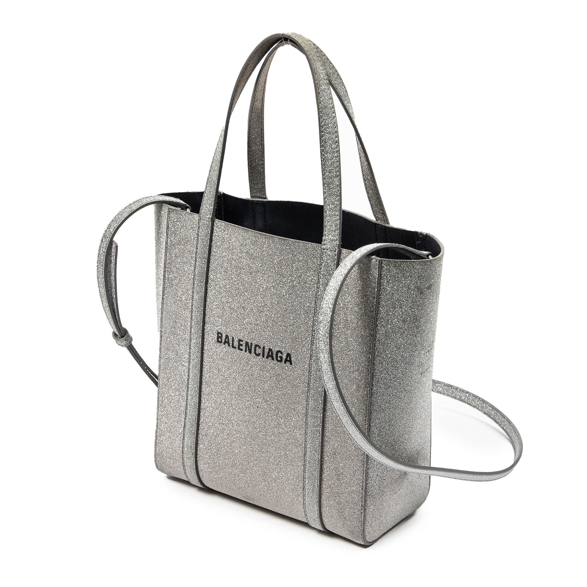 Shoulder Bag Everyday XXS Tote Silver Glitter Leather