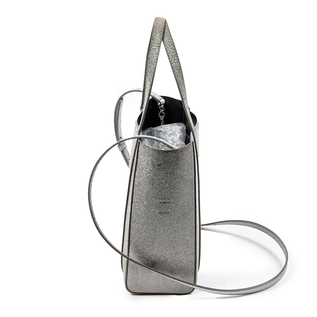 Shoulder Bag Everyday XXS Tote Silver Glitter Leather