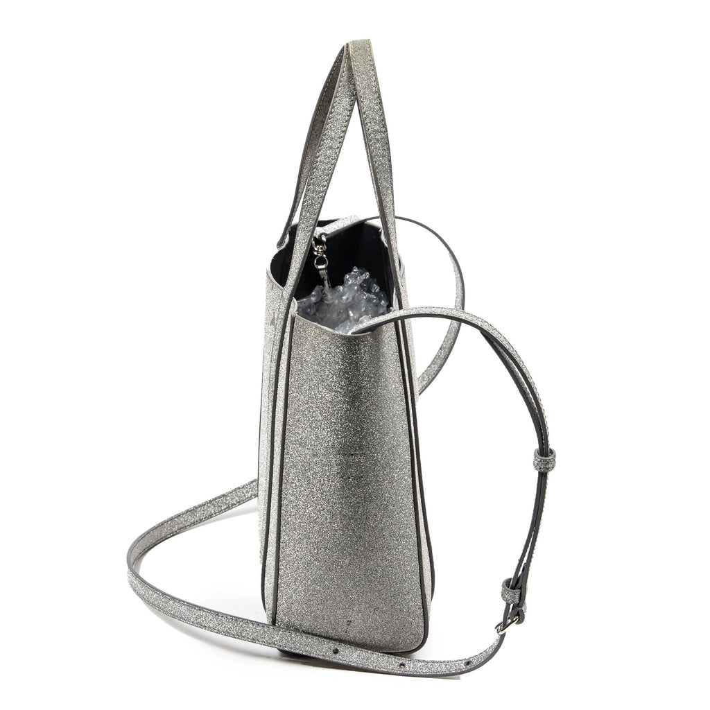 Shoulder Bag Everyday XXS Tote Silver Glitter Leather