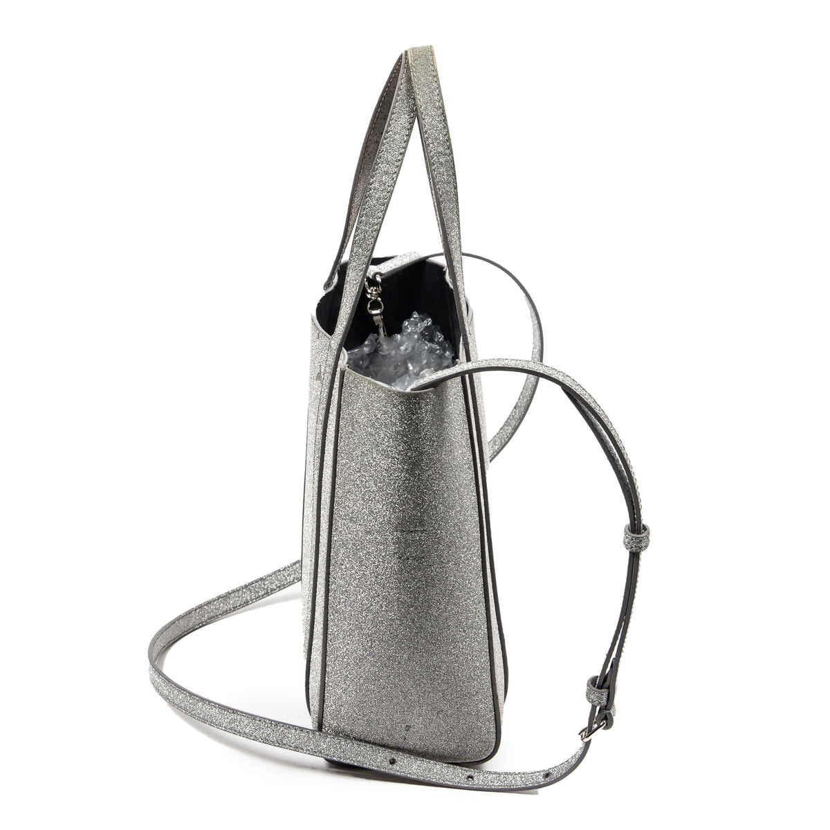 Shoulder Bag Everyday XXS Tote Silver Glitter Leather