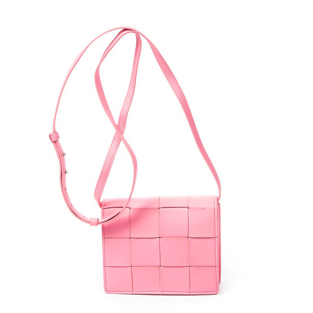 Shoulder Bag Mini Casette Crossbody Pink Intrecciato Leather