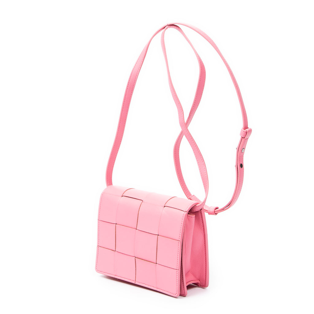 Shoulder Bag Mini Casette Crossbody Pink Intrecciato Leather