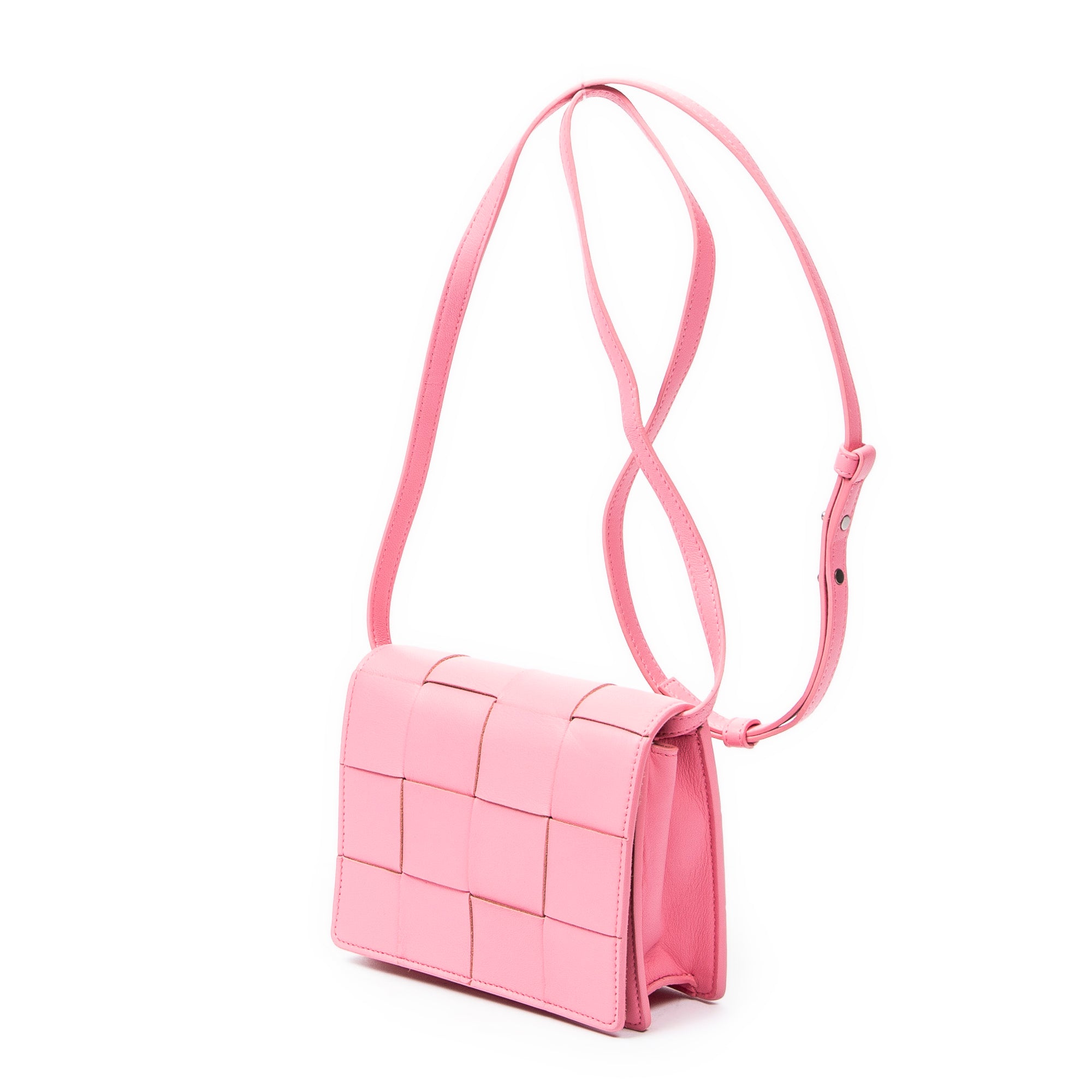 Shoulder Bag Mini Casette Crossbody Pink Intrecciato Leather